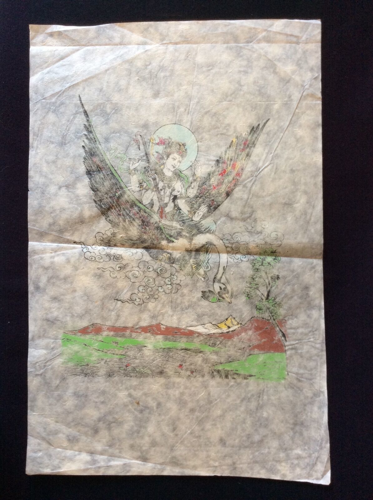 bouddhisme_hindouisme_grand_estampage_rehausse_xxe_papier_riz_hinduism_buddhism