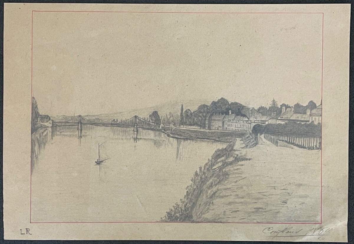 confland_le_pont_suspendu_dessin_graphite_de_1869_monogramme_lr_france