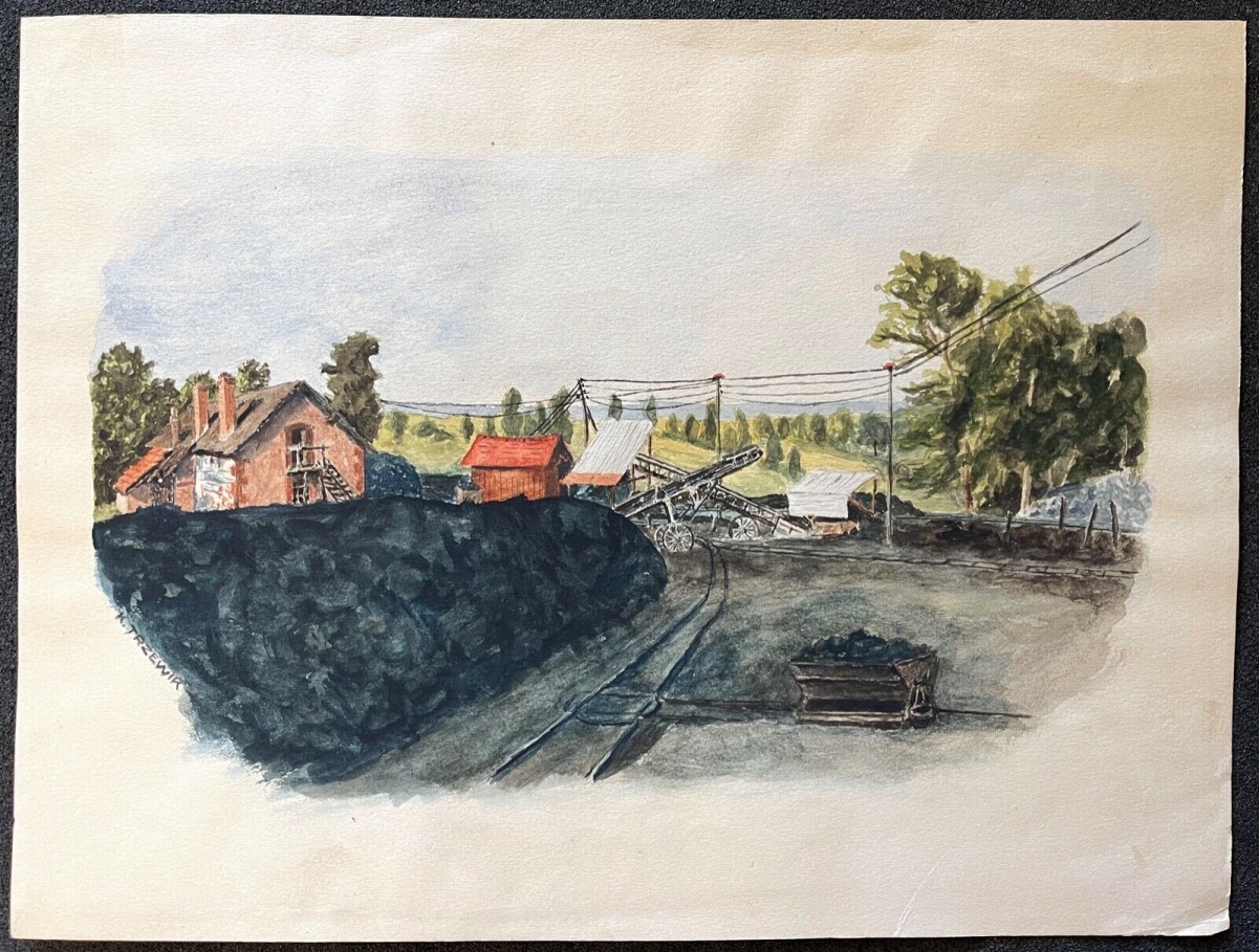 pologne_mine_de_charbon_vers_1935_aquarelle_signee_k_trzewik