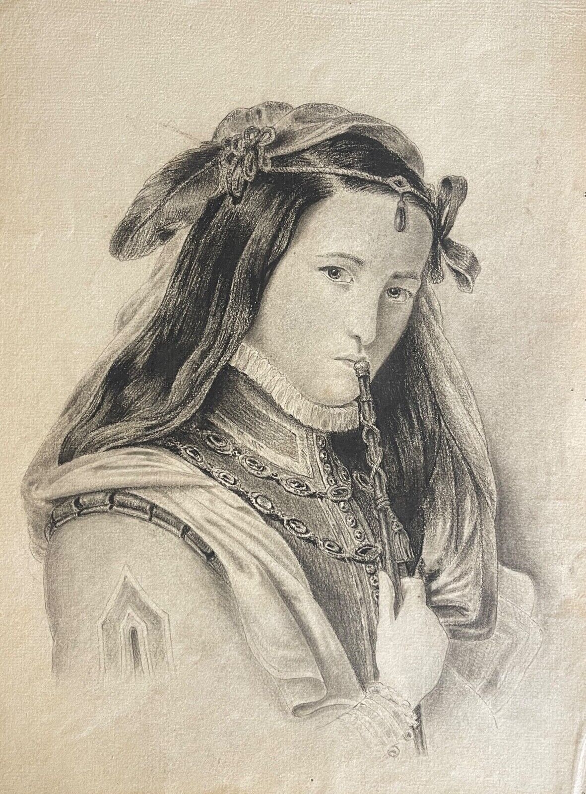 renaissance_femme_robe_a_col_haut_inconnue_vers_1560_dessin_fusain_vers_1850