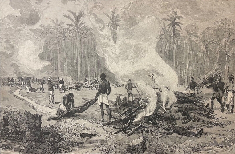 cremation_des_corps_apres_la_bataille_de_dogba_royaume_dahomey_benin_1895
