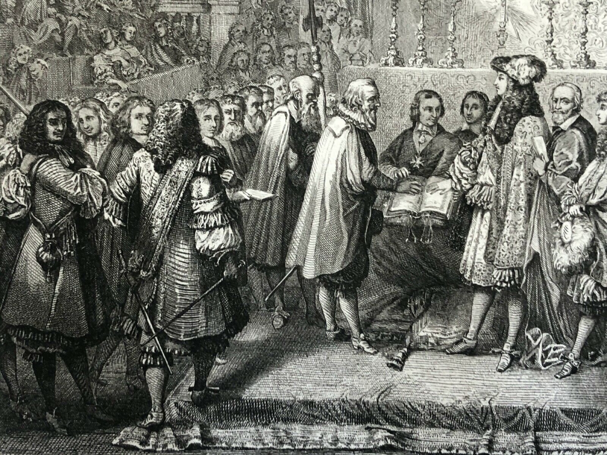 renouvellement_dalliance_france_suisse_1665_louis_xiv_lebrun_gravure_c_1840