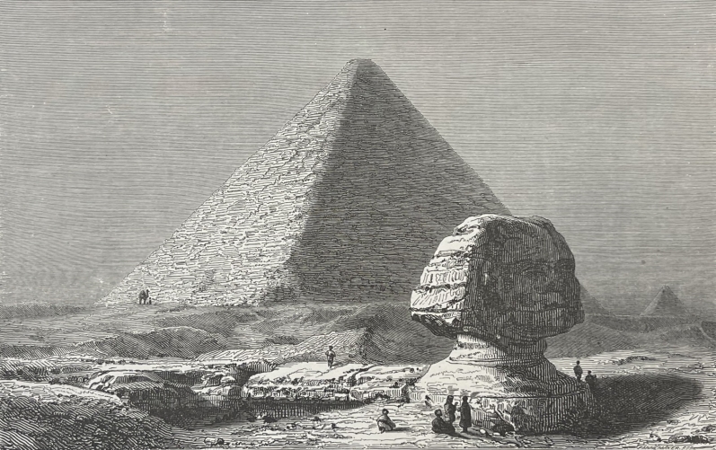 égypte_le_sphinx_et_la_grande_pyramide_de_gizeh_gravure_1881
