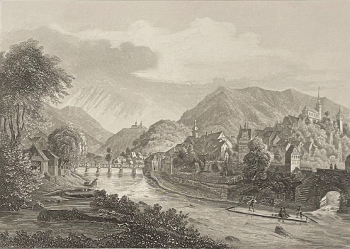 gernsbach_pont_et_radeau_rhin_bade-wurtemberg_allemagne_en_1860