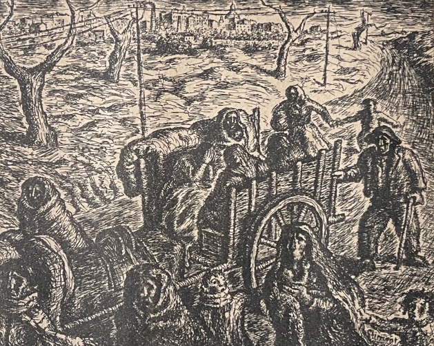 guerre_espagne_exode_des_familles_madrid_gravure_1937