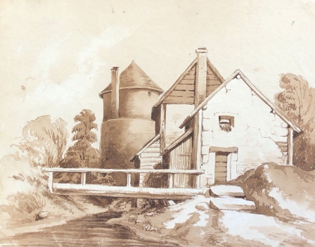 ferme_et_pigeonnier_francais_lavis_dencre_anonyme_verts_1840_france