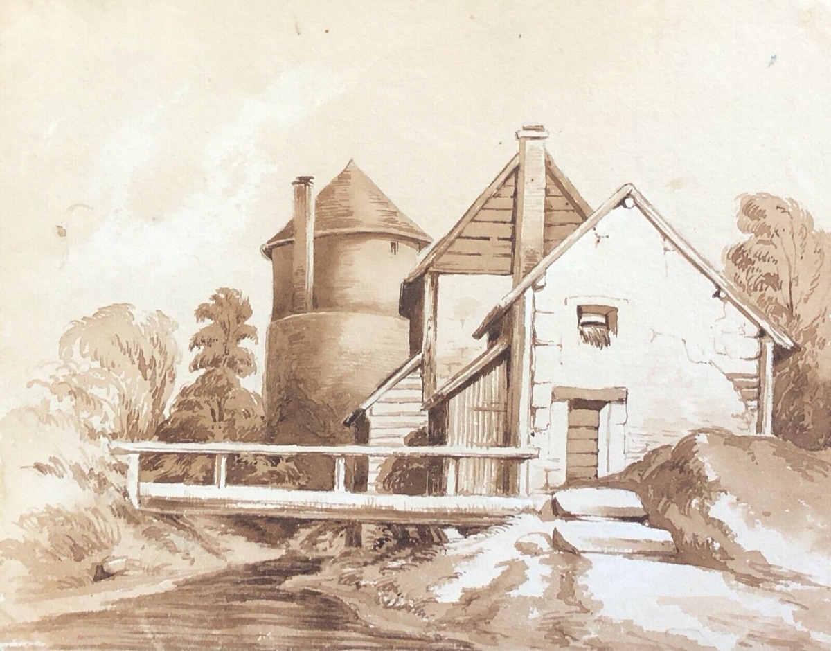 ferme_et_pigeonnier_francais_lavis_dencre_anonyme_verts_1840_france