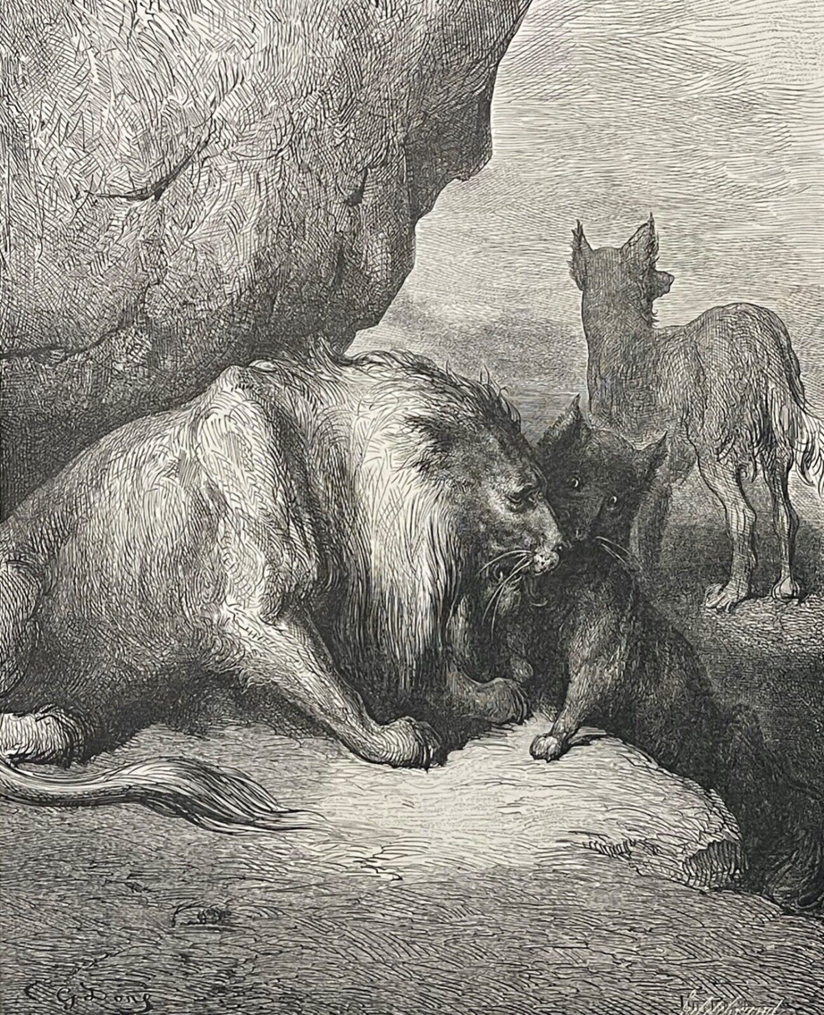 le_lion_le_loup_et_le_renard_gustave_dore_xylographie_fable_de_la_fontaine_1868