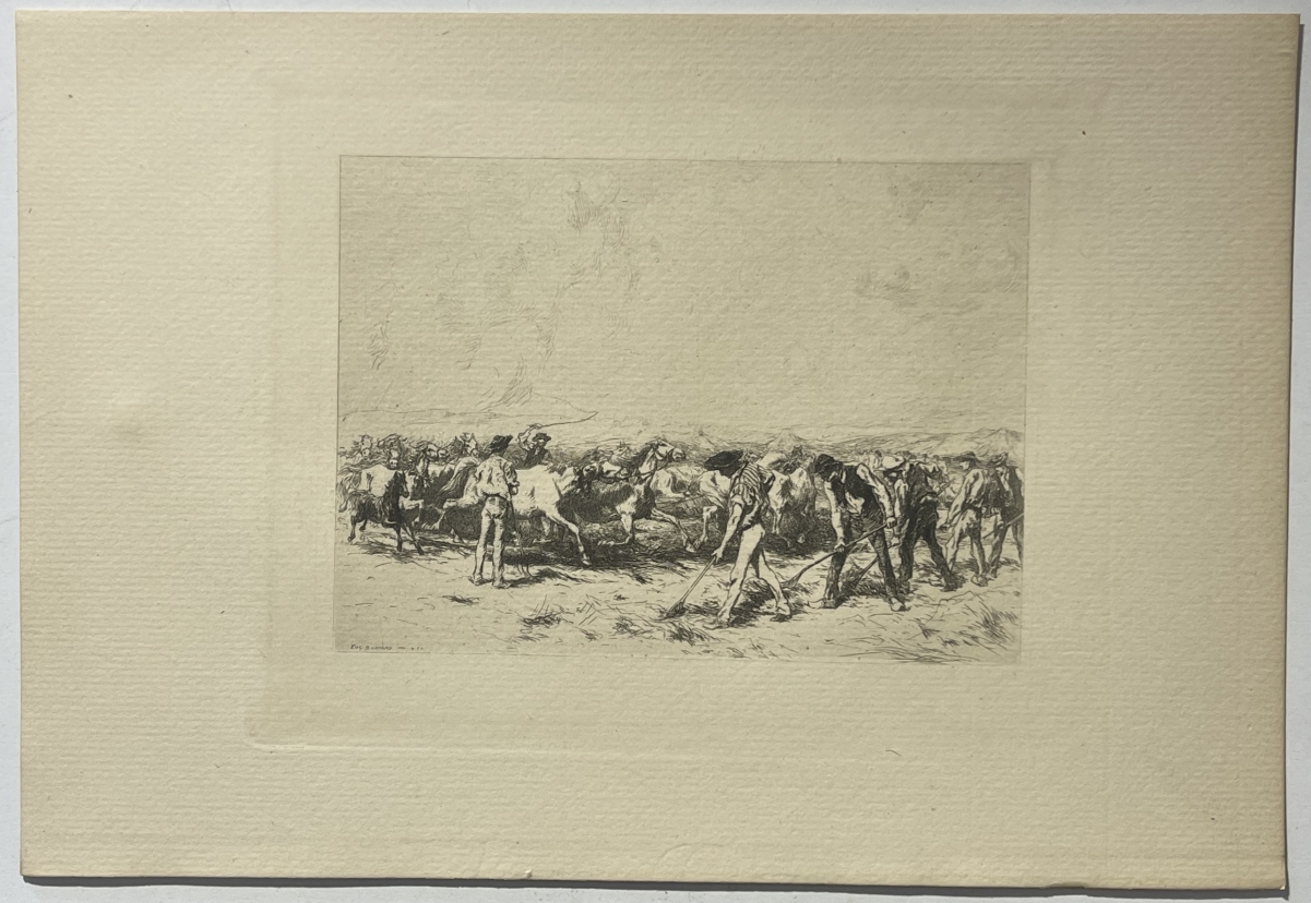 camargue_horses_threshing_original_drypoint_etching_1884_france_cheval_chevaux