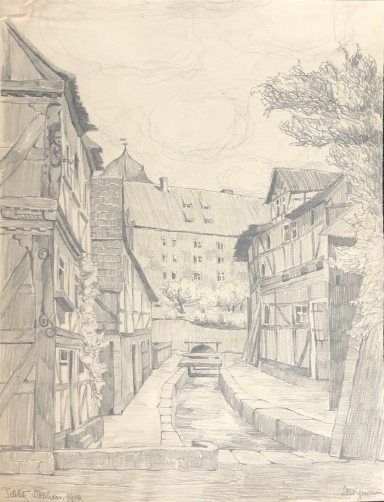 schlitz_vogelsbergkreis_dessin_graphite_de_1916_vogelsberg_hesse_allemagne
