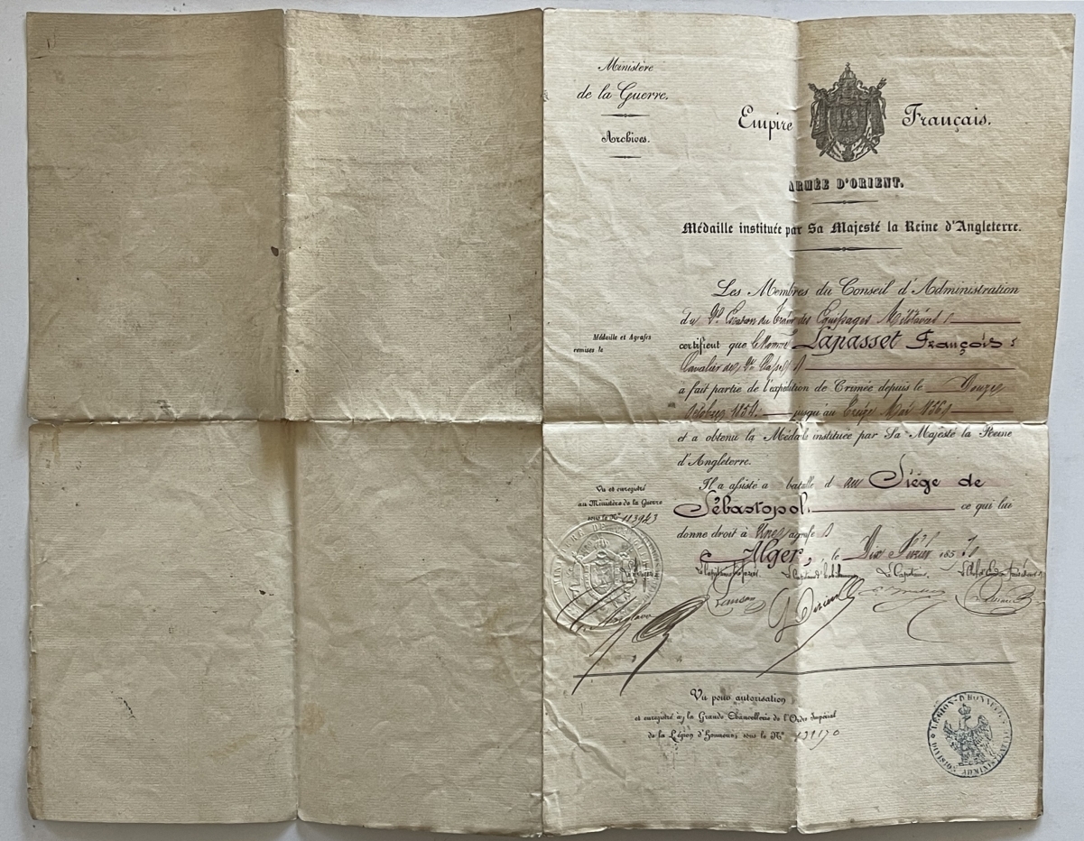 crimean_war_medal_certificate_sebastopol_1854_french_soldier_napoleon_iii