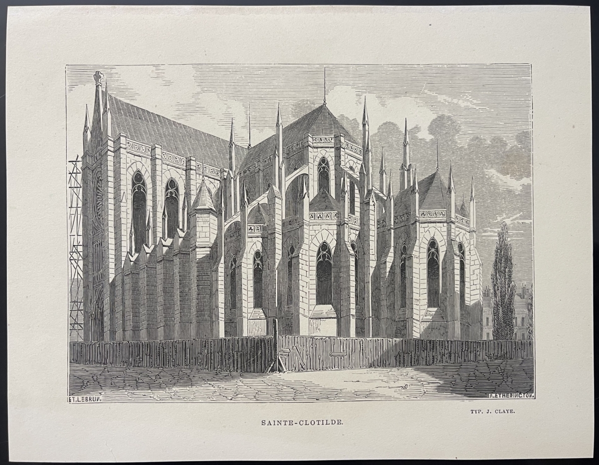 paris_basilique_neogothique_sainte-clotilde_rue_las_cases_gravure_1845_france