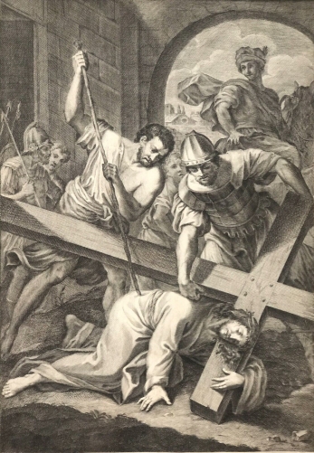 bottega_romana_1782_gesu_jesus_tombe_sous_la_croix_pour_la_premiere_fois