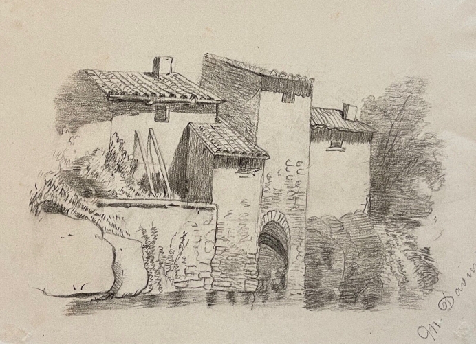 habitation_provence_ou_alpes_vers_1860_dessin_au_fusain_davin_ferdinand_france