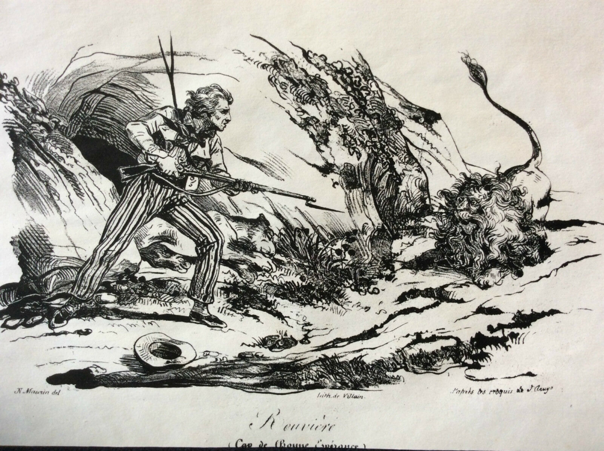 afrique_du_sud_cap_de_bonne_esperance_rouviere_combat_le_lion_colonialisme_1836