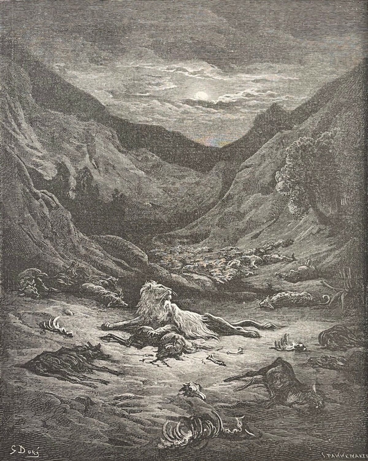 le_lion_gustave_dore_xylographie_fable_de_la_fontaine_1868