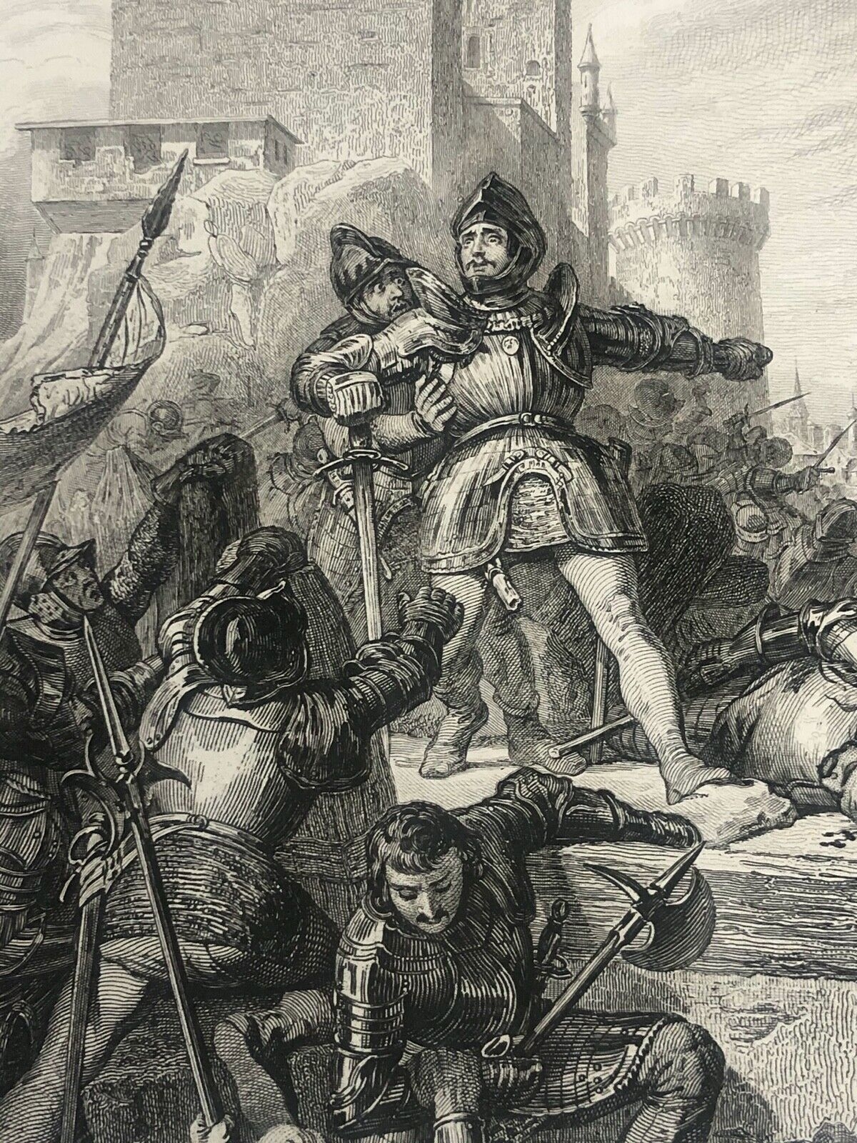 bayard_chevalier_pierre_du_terrail_blesse_a_brescia_1524_italie_gravure_1840