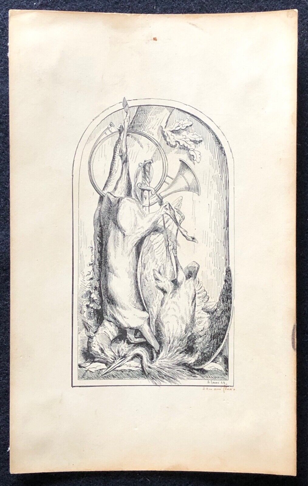nature_morte_au_heron_et_biche_encre_signee_a_faure_1850_chasse