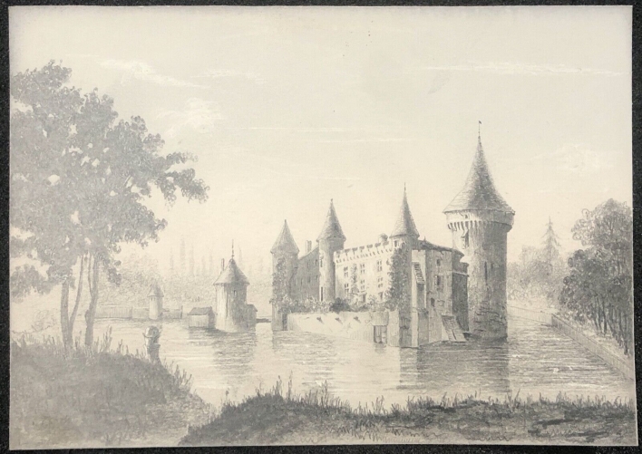 chateau_de_la_brede_montesquieu_gironde_dessin_graphite_debut_xxe_moyen-age