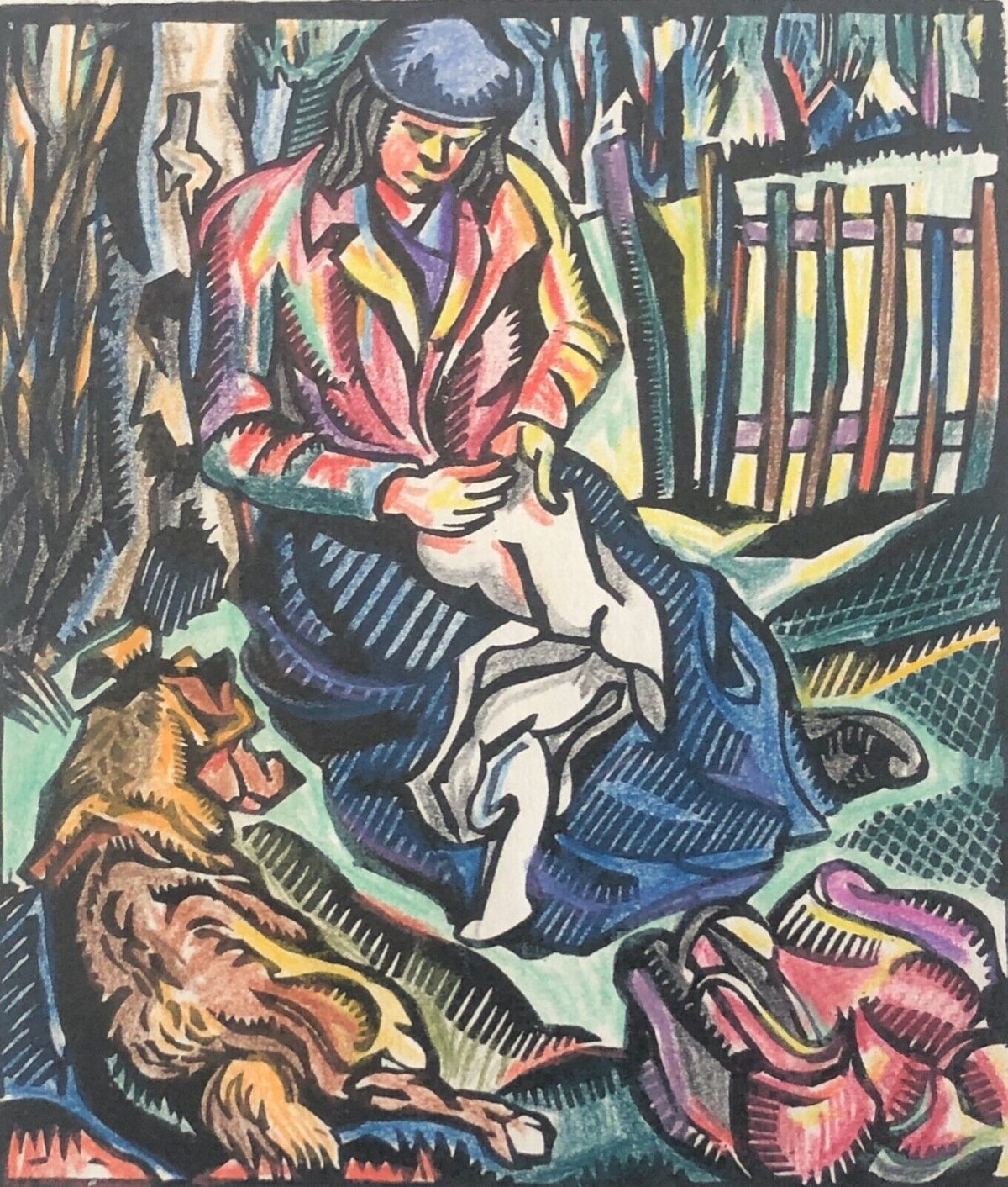 xylographie_femme_a_la_couture_avec_son_chien_anonyme_vers_1940_couturiere