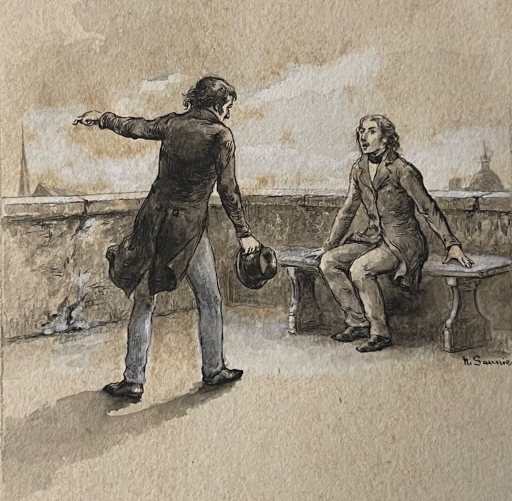 paris_noel_saunier_1847-1890_discution_sur_la_colline_de_montmartre_lavis_circa_1870