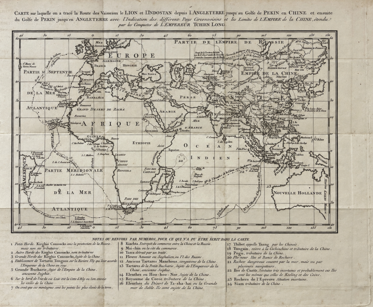 china_england_1817_antique_map_lion_hindostan_voyage_macartney_embassy_chine