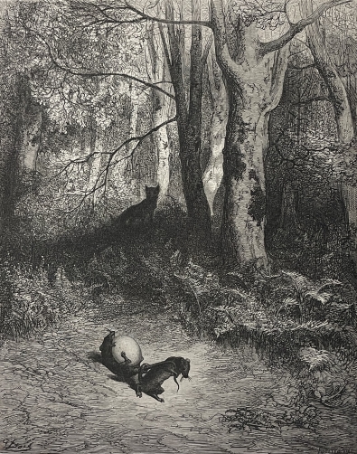 les_deux_rats_le_renard_l??uf_gustave_dore_xylographie_fable_la_fontaine_1868