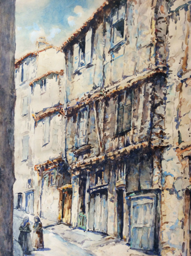 foix_rue_st_vincent_ariege_aquarelle_signature_illisible_fin_xix_e_debut_xx