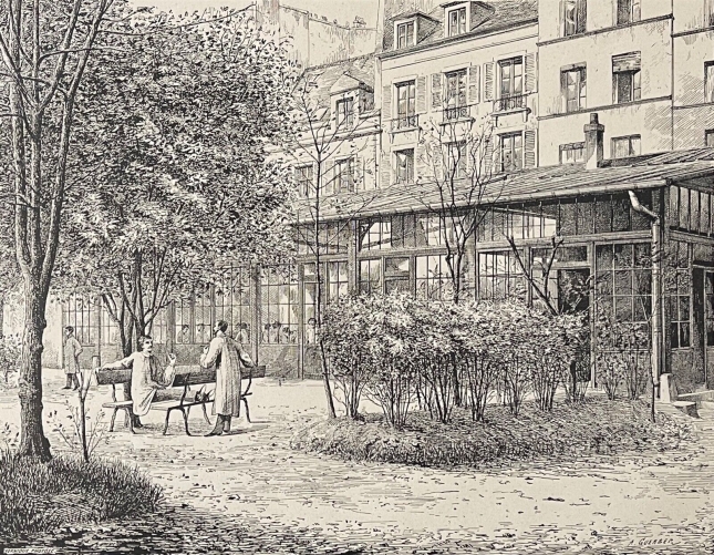 ecole_centrale_paris_ou_ecp_jardin_et_refectoire_gravure_de_1884