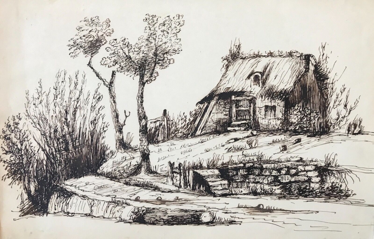 chaumiere_moyen_age_medievale_encre_vers_1862_picardie_ou_ile-de-france