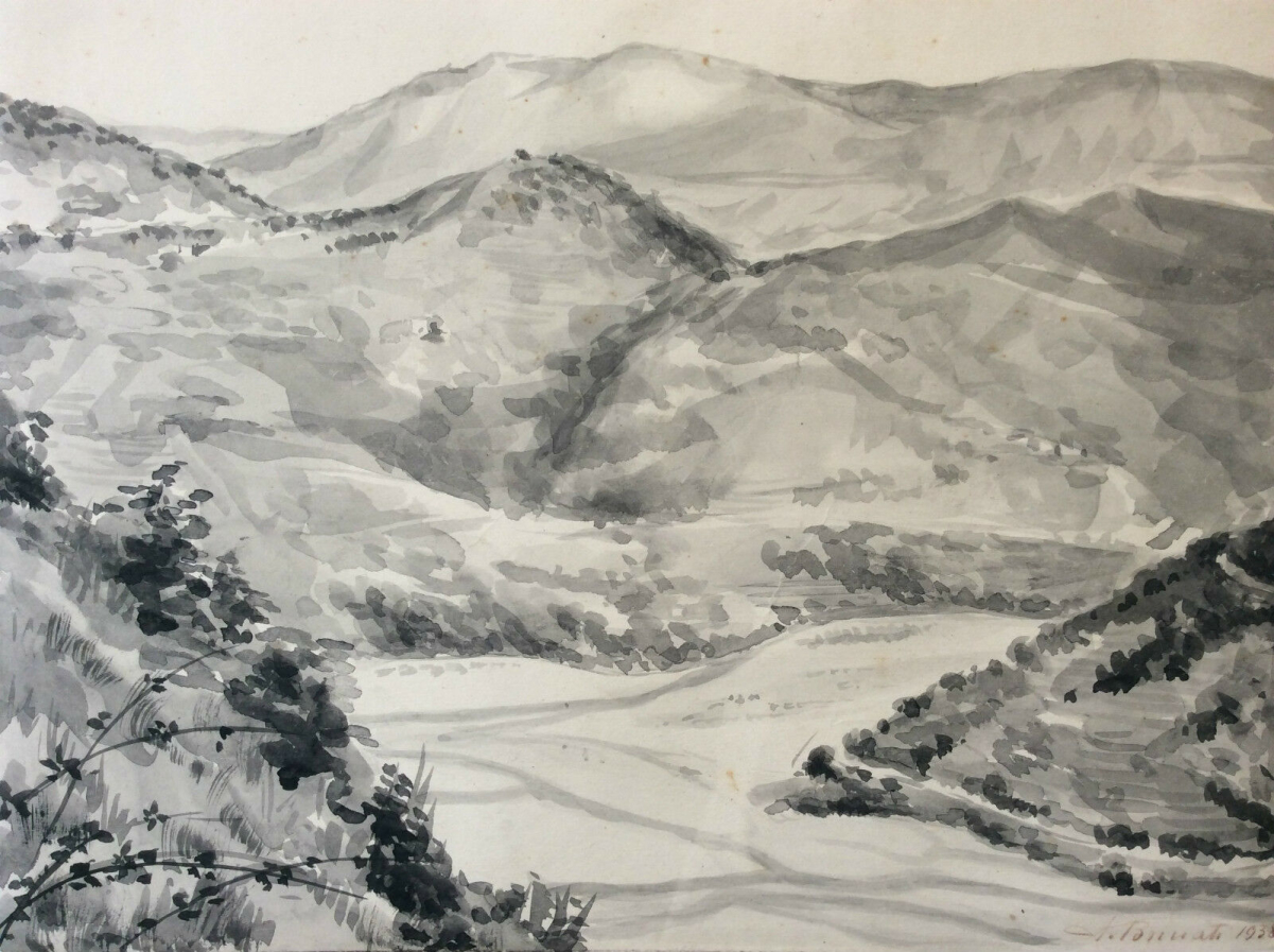 provence_aquarelle_lesteron_sur_le_var_signee_a__pomiati_ecole_provencale_1938
