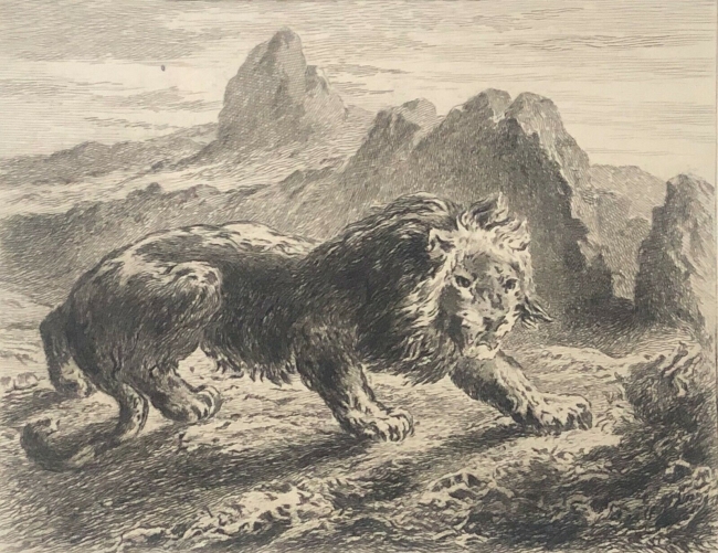 eugene_delacroix_lion_attaque_graveur_toussaint_eau_forte_1910_orientaliste