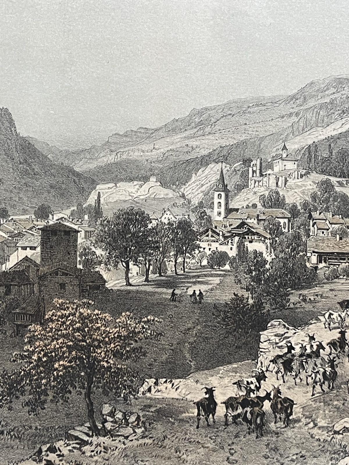 aime_savoie_antique_lithograph_1864_felix_benoist_french_alps_village_landscape