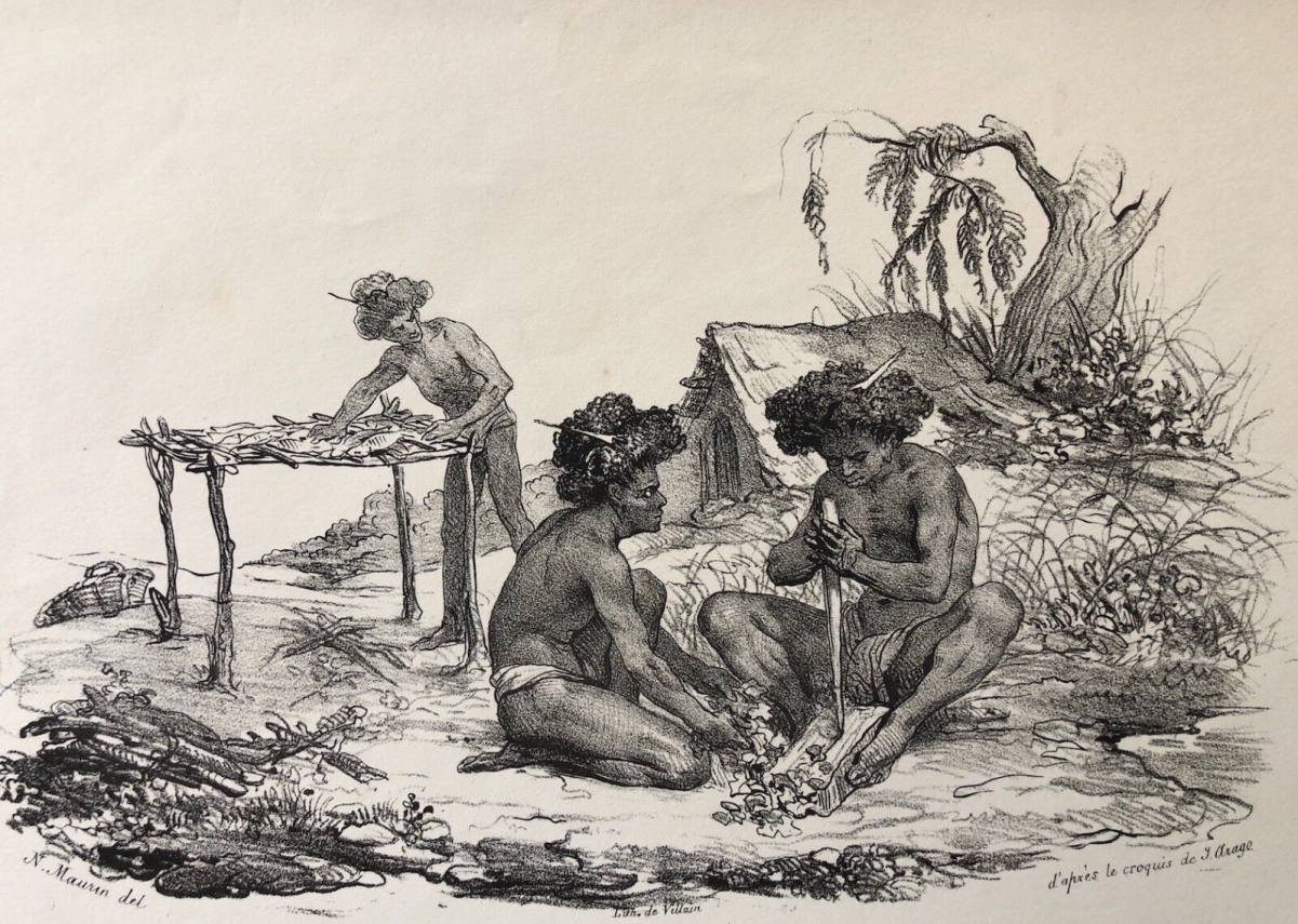 melanaisie_papouasie_nouvelle-guinee_ile_waiggiou_papous_faisant_du_feu_1836