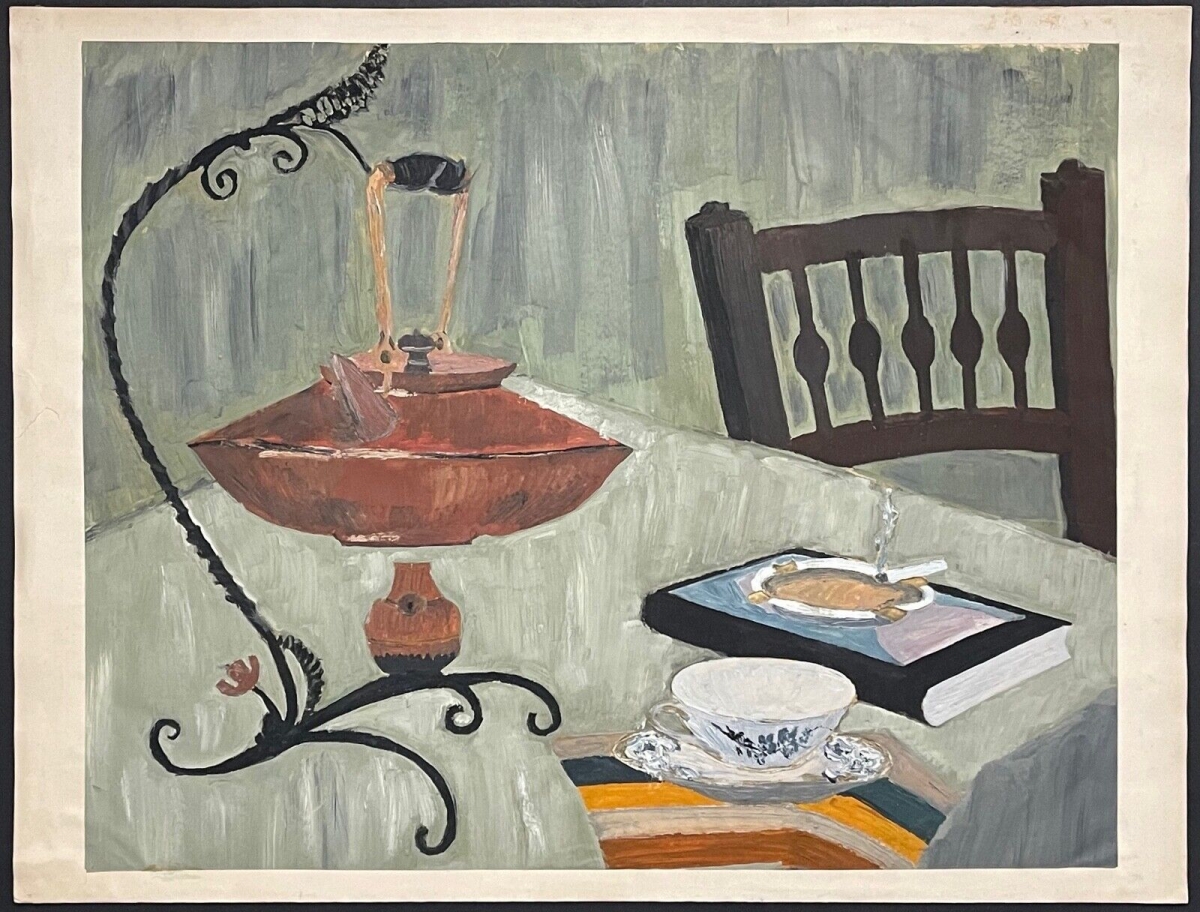lampe_chaise_et_tasse_peinture_sur_papier_double_colle_xxeme