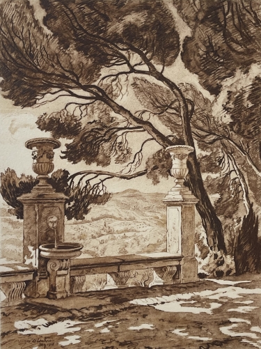 tholonet_bastide_de_riquier_le_banc_de_marbre_gravure_de_1942_provence_france