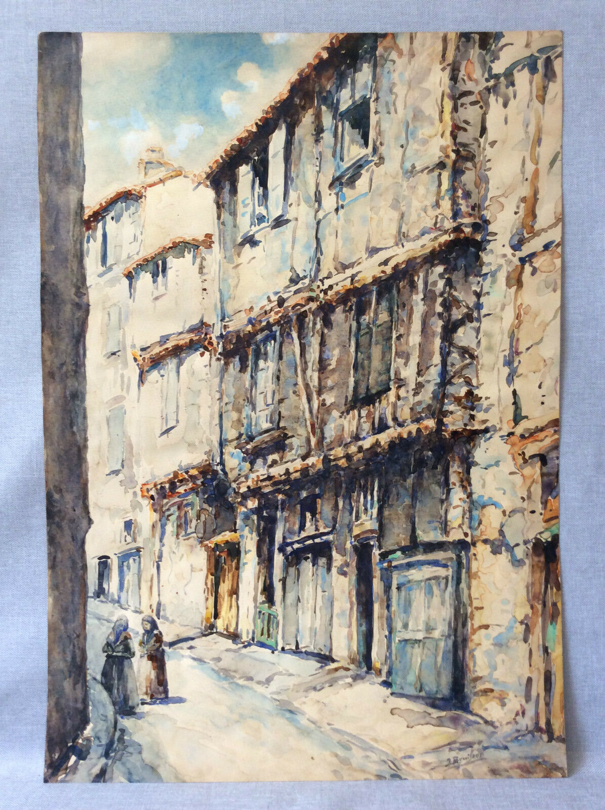 foix_rue_st_vincent_ariege_aquarelle_signature_illisible_fin_xix_e_debut_xx