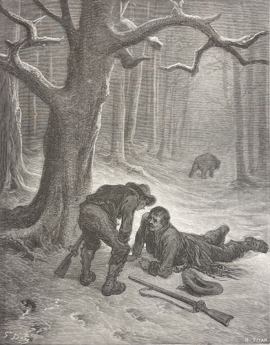 gustave_dore_et_h_pisan_estampe_lours_et_compagnons_dapres_la_fontaine_1885