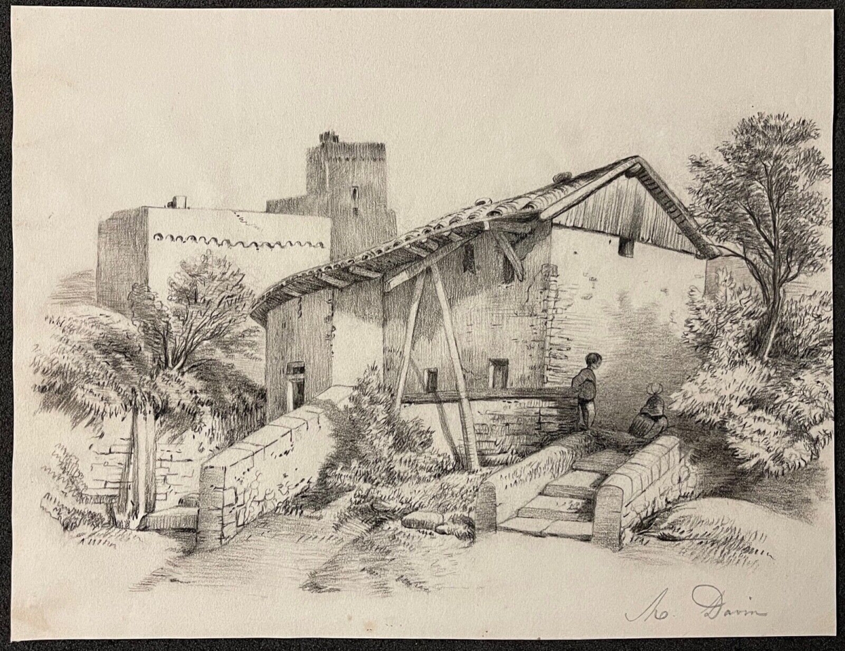 maison_sud_france_vers_1860_fusain_signe_davin_ferdinand_vers_1860_france