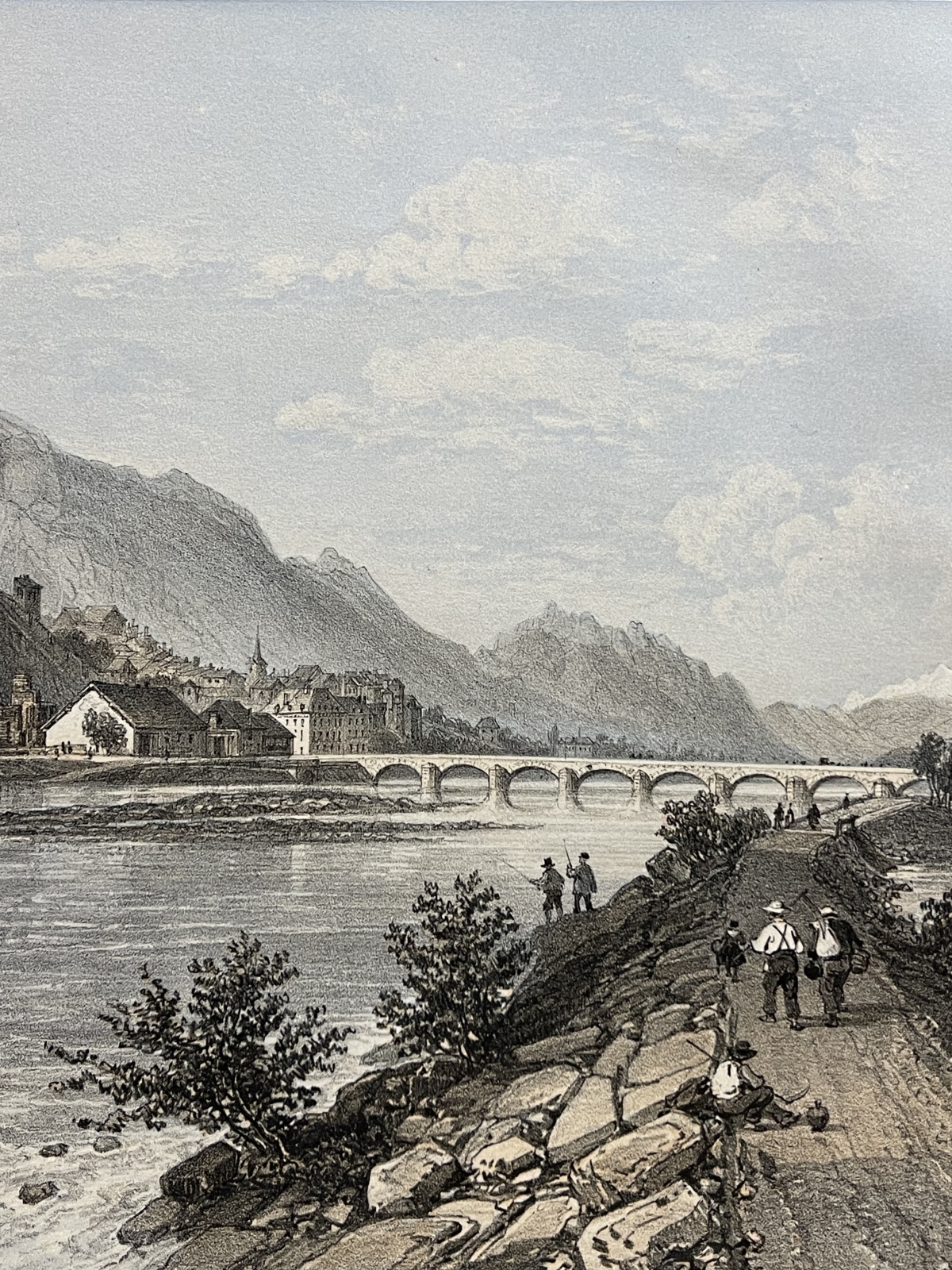 montmelian_france_antique_lithograph_1864_felix_benoist_savoy_alps_river_savoie