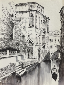 venise_canal_dessin_a_lencre_anonyme_vers_1970_italie