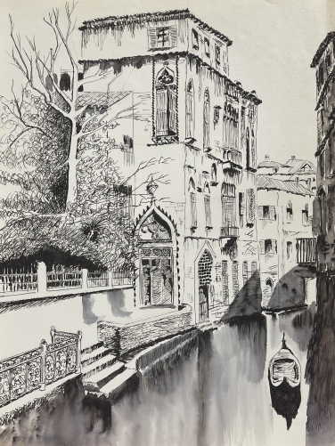 venise_canal_dessin_a_lencre_anonyme_vers_1970_italie