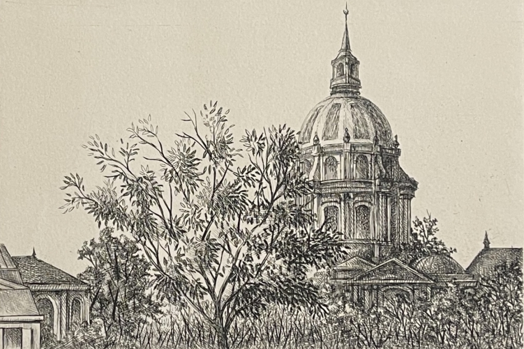 paris_chapelle_des_invalides_france_gravure_signee_vroom_vers_1950
