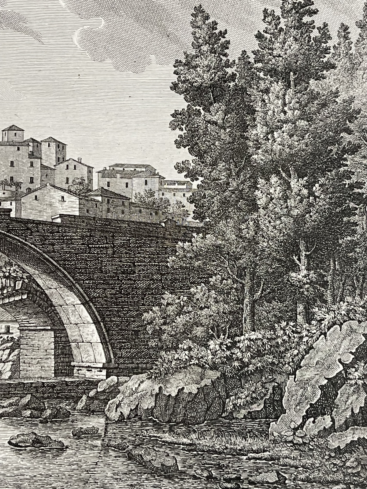 vicano_a_pelago_italie_gravure_originale_vers_1824_pont