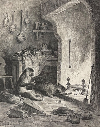 le_singe_et_le_chat_gustave_dore_xylographie_fable_la_fontaine_1868