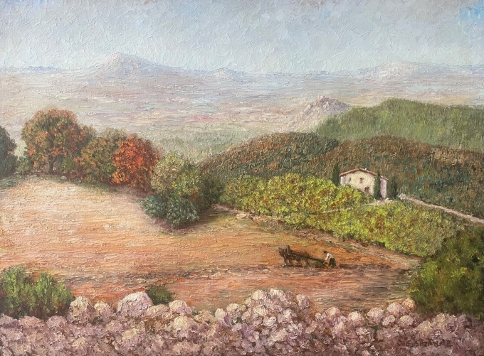 paysage_de_provence_peinture_acrylique_sur_bois_france