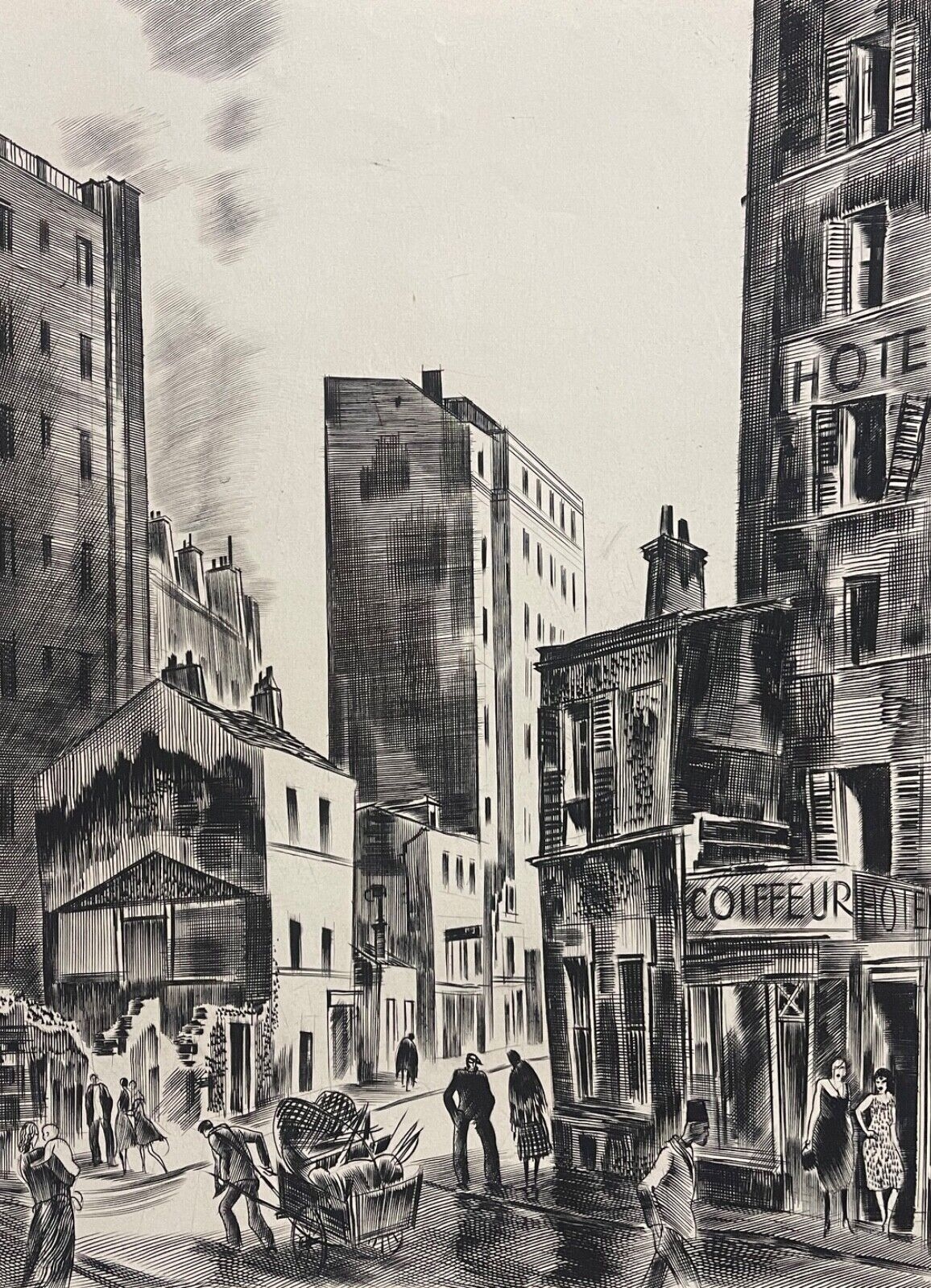 paris_rue_animee_par_albert_decaris_1949_gravure_au_burin_france