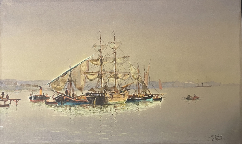emile_henry_1842-1920_mouillage_la_joliette_marseille_aquarelle_originale_france