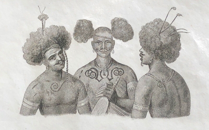 nouvelle_guinee_costumes_de_chefs_havre_dorey_papouasie_oceanie_1837_tatouage