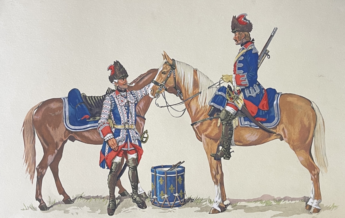 dugue_mac_carthy_1910-1989_aquarelle_gouachee_grenadiers_a_cheval_chevaux
